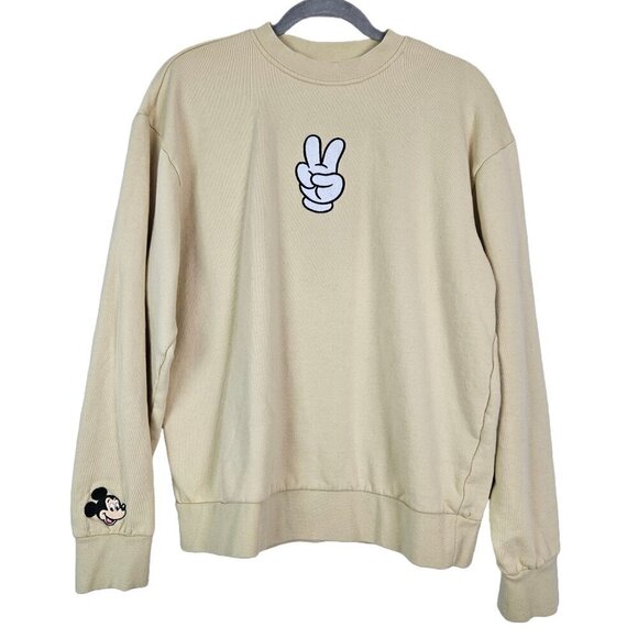 Disney Tops - Disney Mickey Peace Sign Pullover Crewneck Sweatshirt Beige Tan M